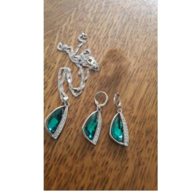 Sterling Silver Geometric Jewelry Set with Crystal – Elegant Necklace & Earrings for Women