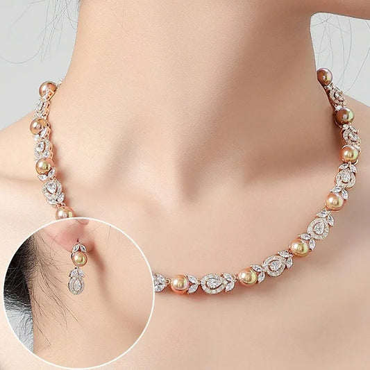 Royal Pearl & Emerald Jewelry Set – Elegant Necklace & Earrings for Women