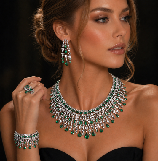 Luxury Zircon Jewelry Set – Elegant Necklace, Earrings & Bangle for Women, Wedding & Party Jewelry