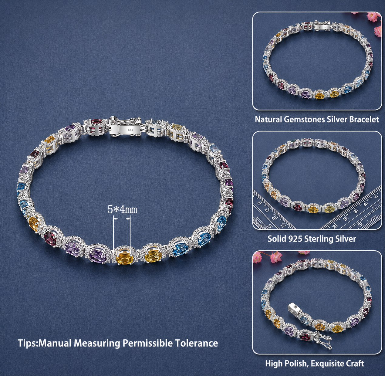Luxury Sterling Silver Bracelet with Multicolor Gemstones – 8.8 Carats of Sparkling Elegance