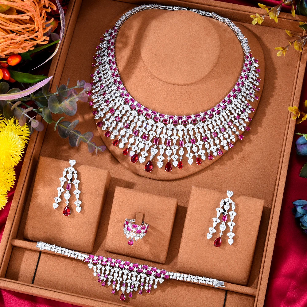 Luxury Zircon Jewelry Set – Elegant Necklace, Earrings & Bangle for Women, Wedding & Party Jewelry