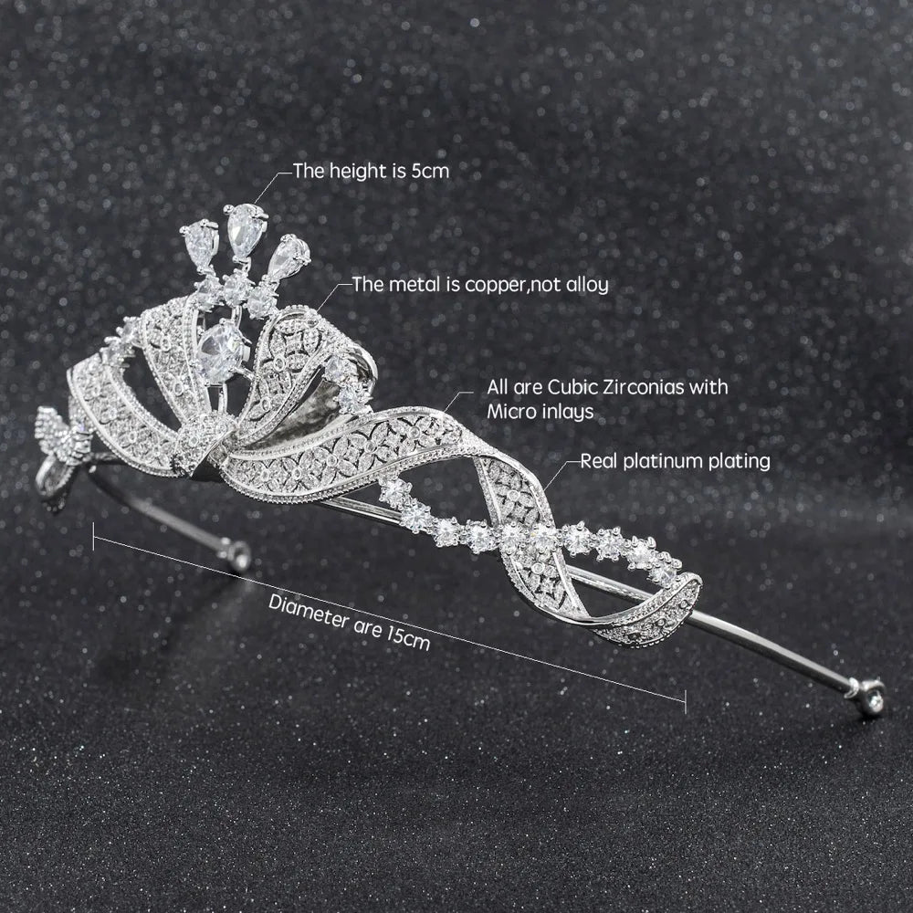 Luxury CZ Crystal Wedding Tiara – Elegant Bow Diadem for Bride & Evening Events