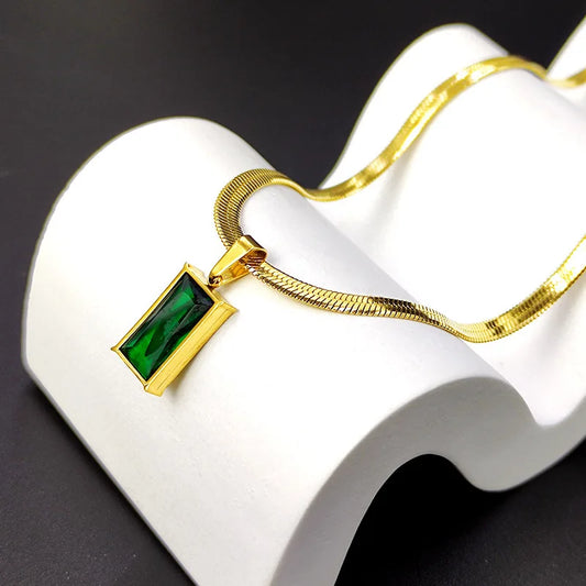 Emerald Green Stainless Steel Set – Necklace & Earrings