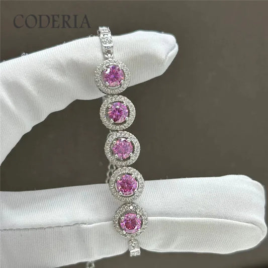 Luxury Pink Moissanite Bracelet in 925 Sterling Silver