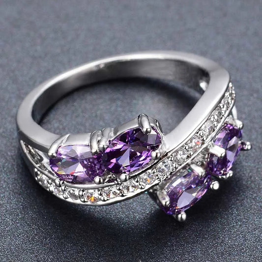 Elegant Purple Zirconia Ring – Luxurious Design with Sparkling Silver Shine