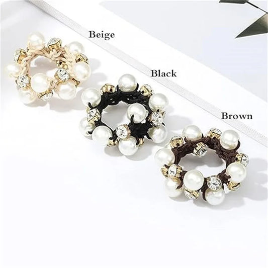 3pcs Pearl Hair Tie Set – Elegant Elastic Hair Accessories with Crystal Detail