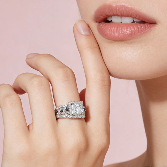 925 Sterling Silver Luxury Blue Stone Ring Set – Sparkling Elegant Jewelry