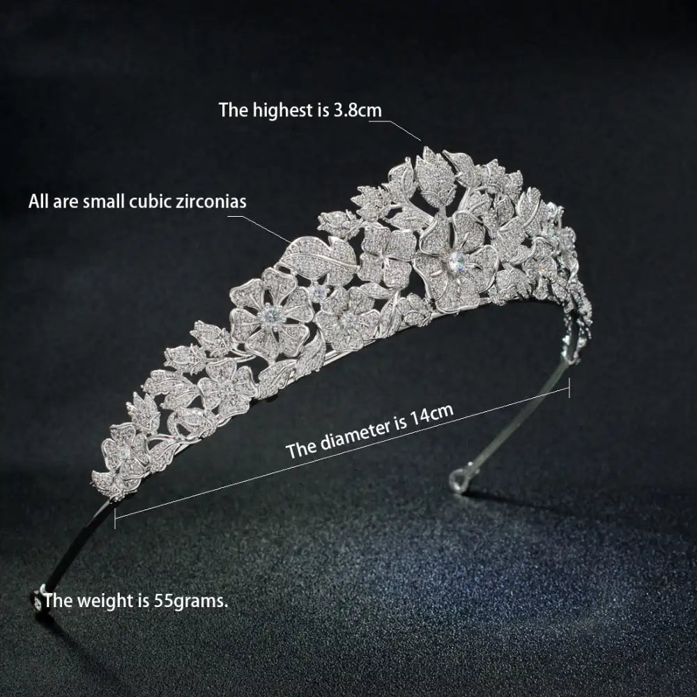 Royal Floral Bridal Tiara – Luxury Cubic Zirconia Crown for Weddings & Special Occasions