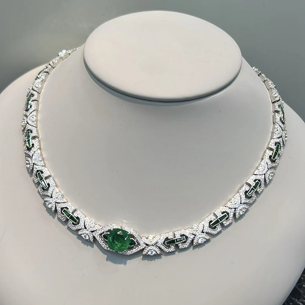 Luxury Emerald Crystal Necklace – 925 Sterling Silver Women’s Elegant Jewelry