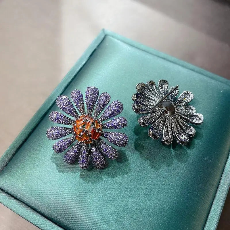 Luxury Daisy Zirconia Stud Earrings – Sparkling Crystal Flower Design