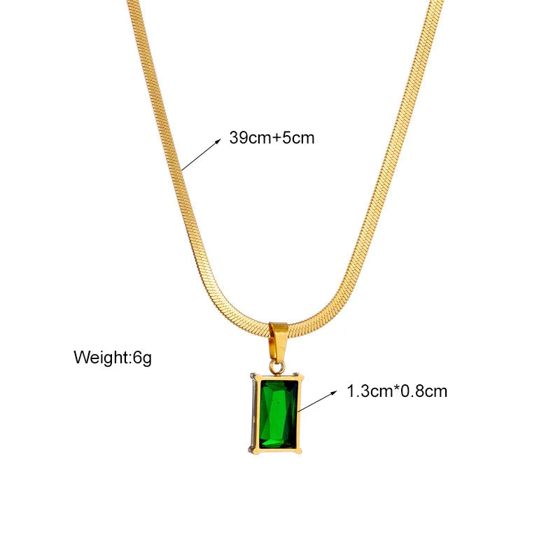Emerald Green Stainless Steel Set – Necklace & Earrings