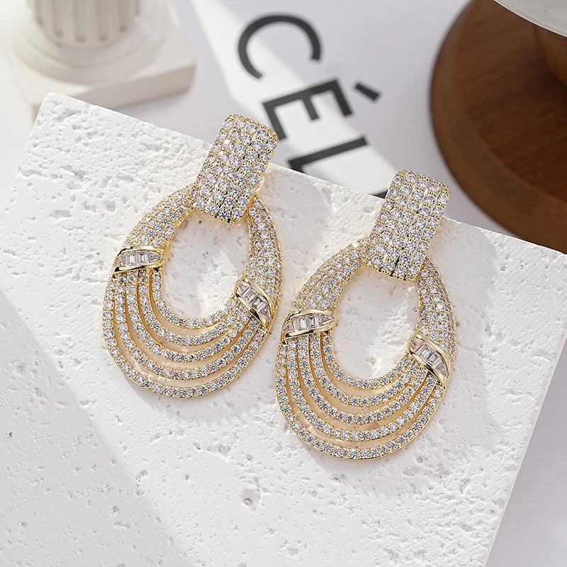 Luxurious zircon-studded earrings, perfect for all occasions, parties, and weddings.