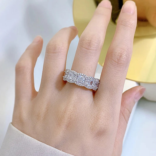 Multicolor Zircon Eternity Ring 925 Sterling Silver Wedding Band for Parties & Wedding