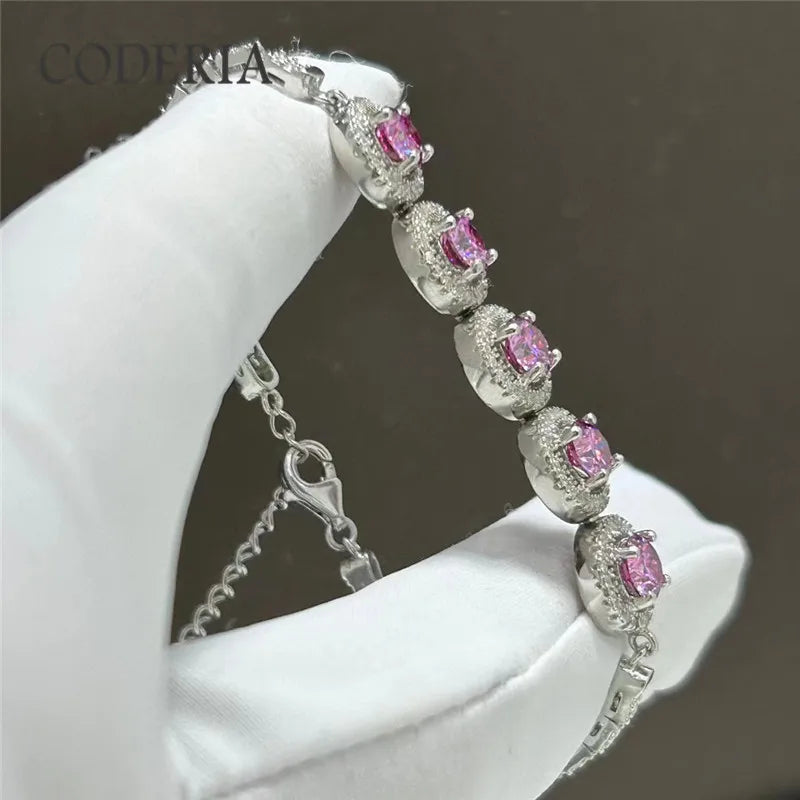 Luxury Pink Moissanite Bracelet in 925 Sterling Silver