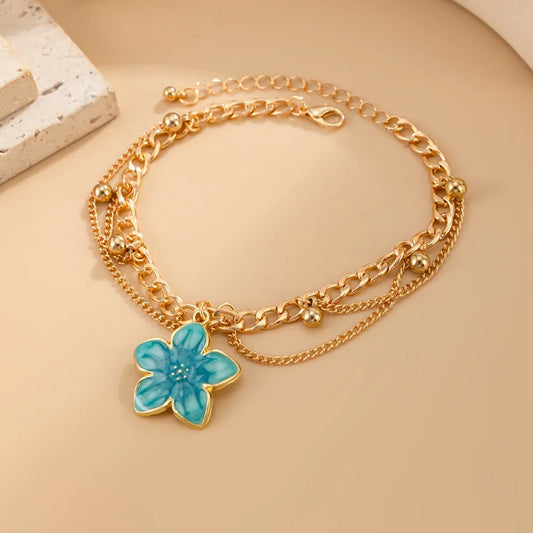 Elegant Gold Flower Anklet – Women's Charm Foot Jewelry