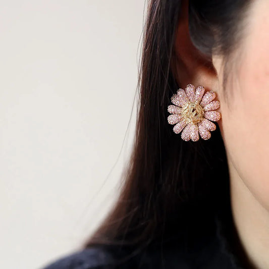 Luxury Daisy Zirconia Stud Earrings – Sparkling Crystal Flower Design