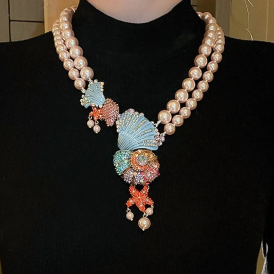 Luxury Ocean-Inspired Pearl Necklace Set – Unique Seashell & Starfish Design, Elegant Statement Jewelry