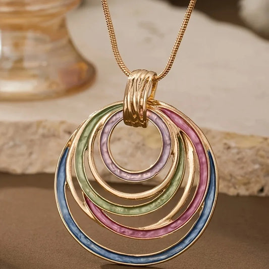 Colorful Circular Pendant Necklace - Trendy Multilayer Design for Women