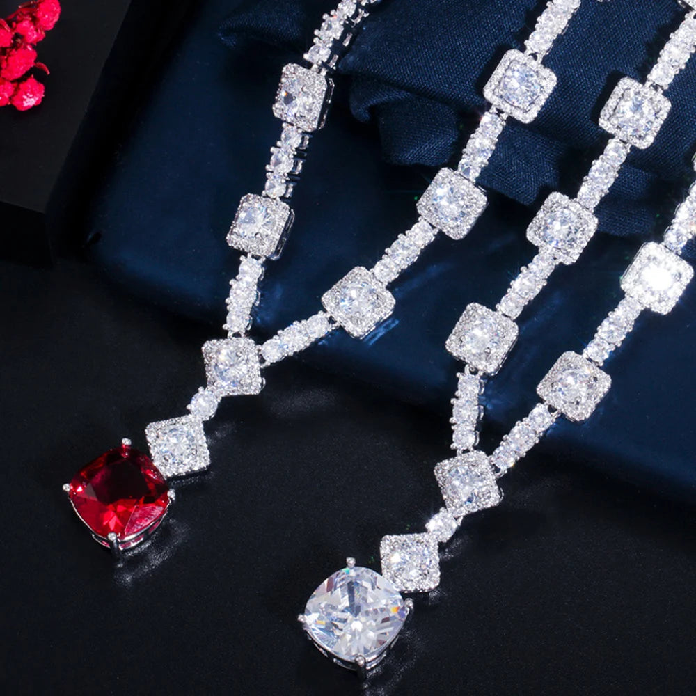 Luxury CZ Crystal Necklace & Earrings Set – Elegant Silver Plated Jewelry for Women | Perfect for Parties, Weddings & Special Occasions