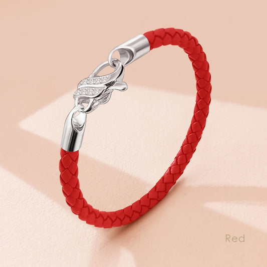 925 Sterling Silver Braided Leather Bracelet - Elegant Everyday Jewelry With Zircon Charm