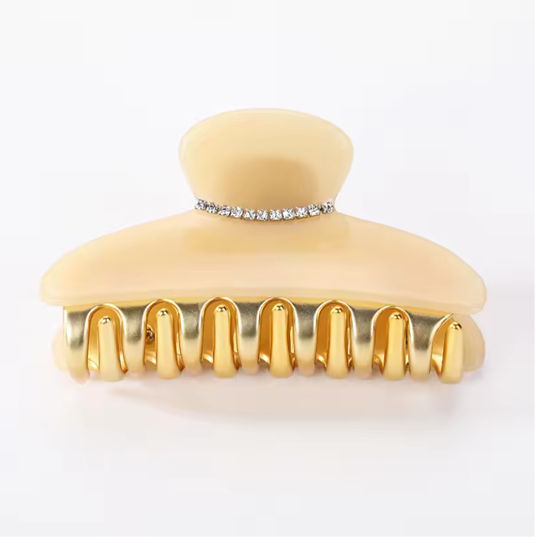 Luxury Acrylic Hair Claw Clip – French Gold-Edge Hair Accessory for Women