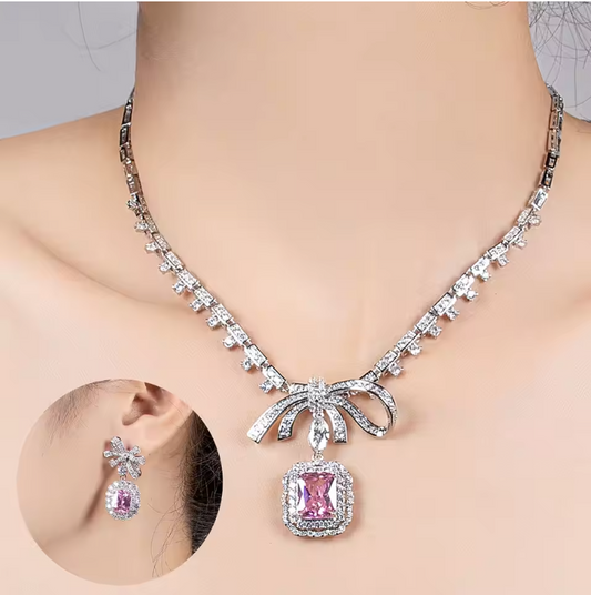 Luxury Zirconia Necklace & Earrings Set – Elegant Bow Design