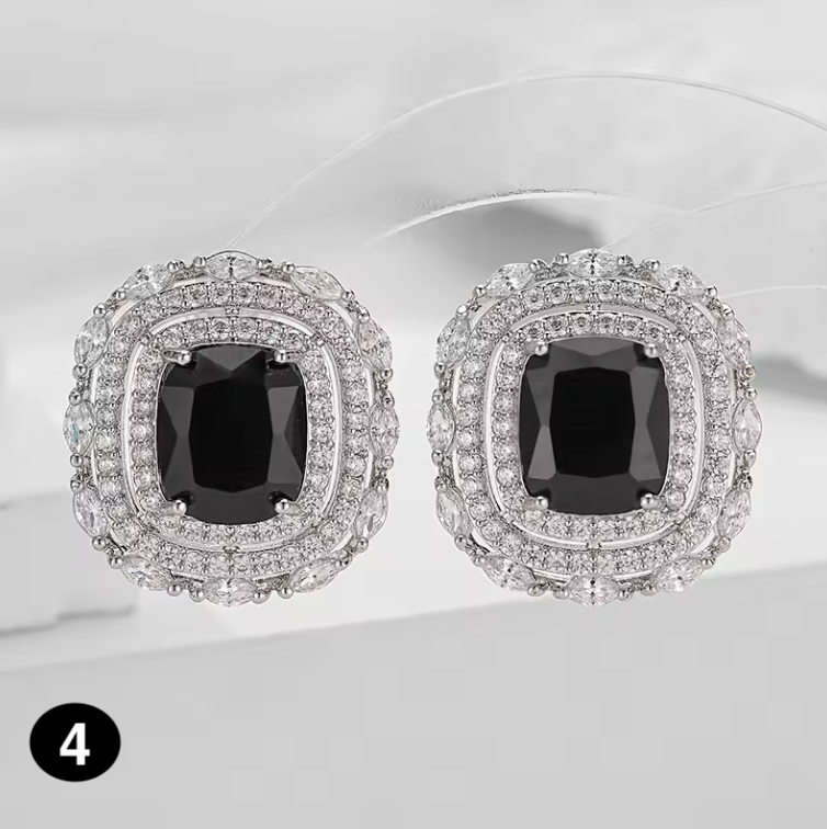 Luxury Square Zircon Stud Earrings – Elegant Silver-Plated Jewelry for Women, Weddings & Parties