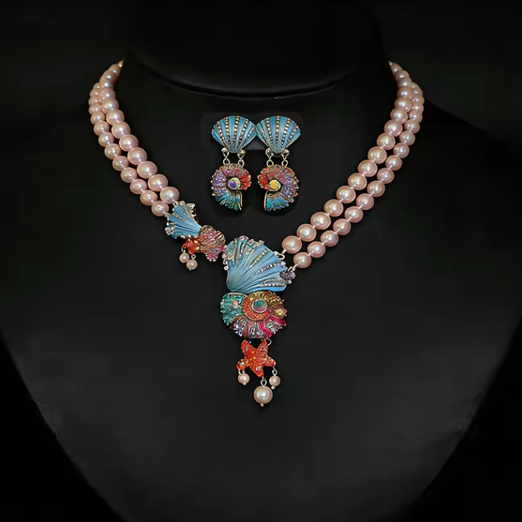 Luxury Ocean-Inspired Pearl Necklace Set – Unique Seashell & Starfish Design, Elegant Statement Jewelry