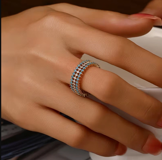 Gold Turquoise & Zircon Ring for Women
