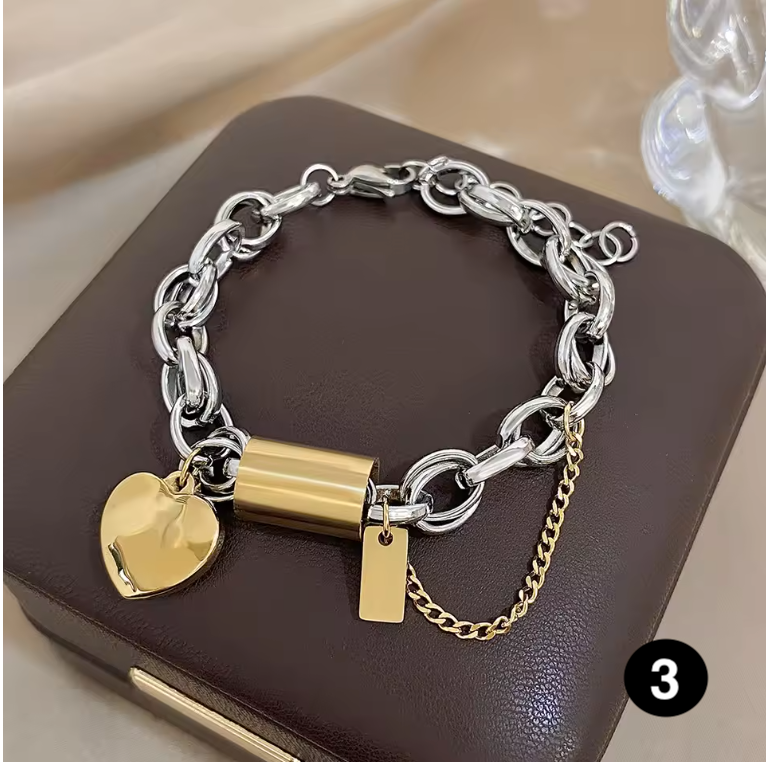 Chunky Gold Plated Stainless Steel Charm Bracelet