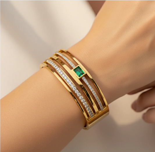 Gold Plated Stainless Steel Zircon Bangle Bracelet