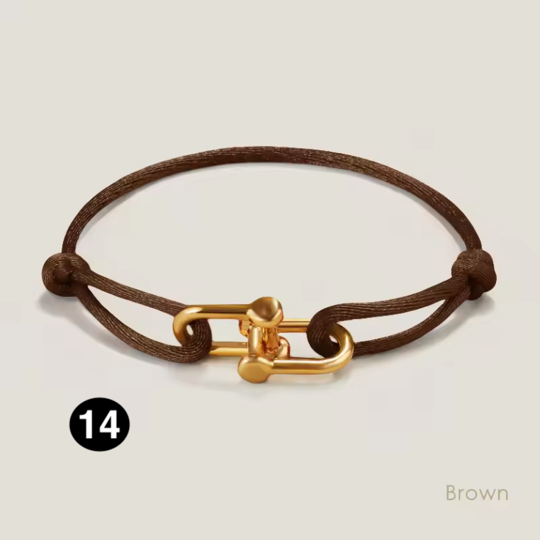 Adjustable Silk Rope Bracelet with Gold Charm