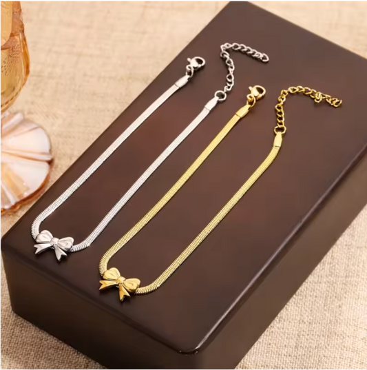 Dainty Gold Bow Anklet – Stainless Steel Women's Foot Chain