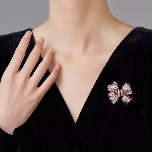 Luxury Crystal Bow Brooch – Elegant Ribbon Pin for Women