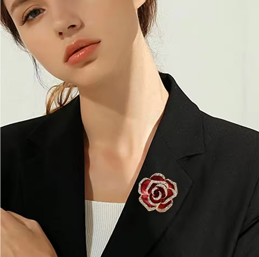 Luxury Rose Flower Brooch – Crystal Pin for Women