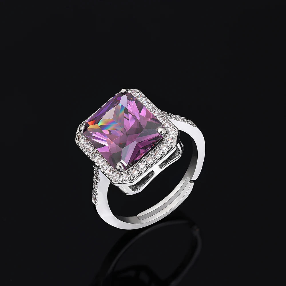 Royal Amethyst Crystal Jewelry Set – 4PCS Elegant Purple Zircon Necklace, Earrings, Bracelet & Ring for Evening, Wedding, or Gift