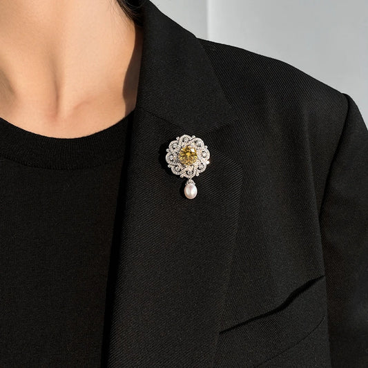 Luxury 925 Sterling Silver Brooch with High Carbon Diamond Stones