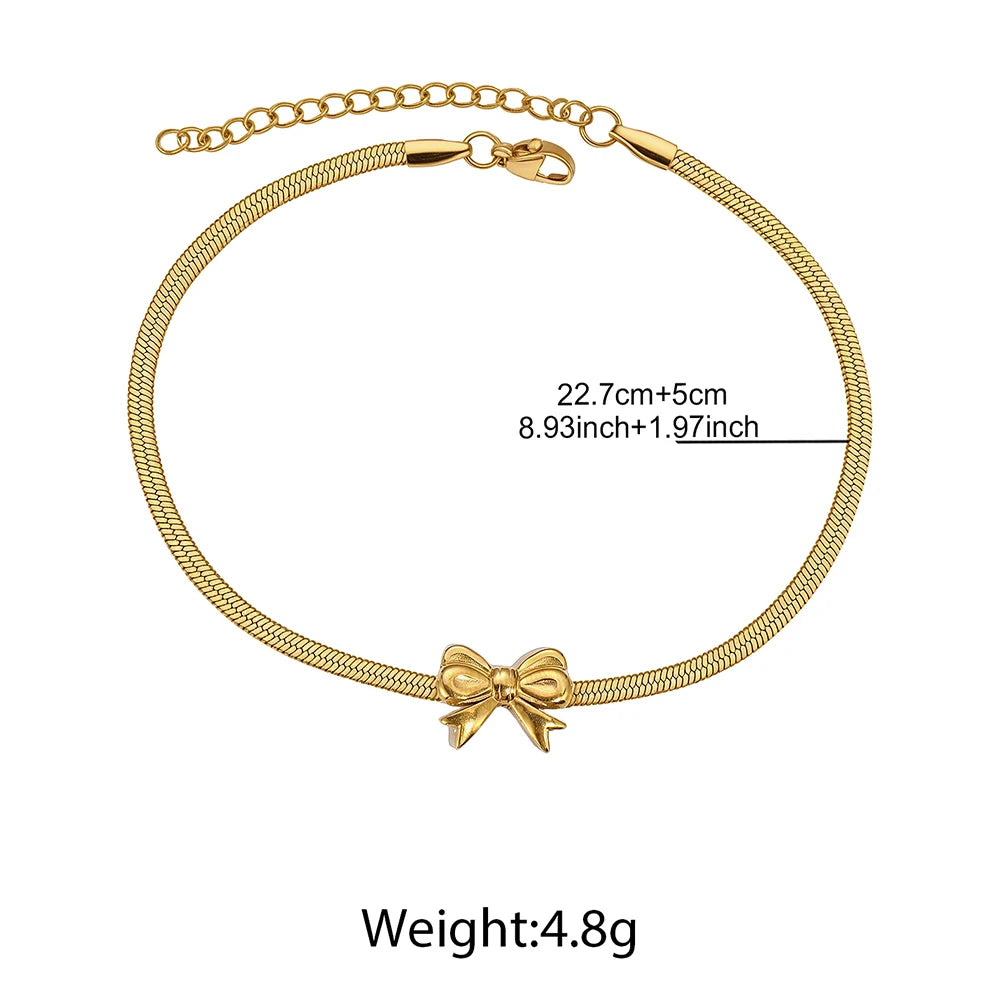 Dainty Gold Bow Anklet – Stainless Steel Women's Foot Chain