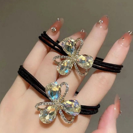 Crystal Flower Hair Tie – Elegant Elastic Hair Accessory for Women & Girls