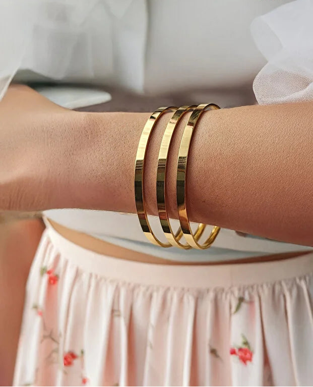 3PCS Gold Plated Stainless Steel Bangle Bracelet Set