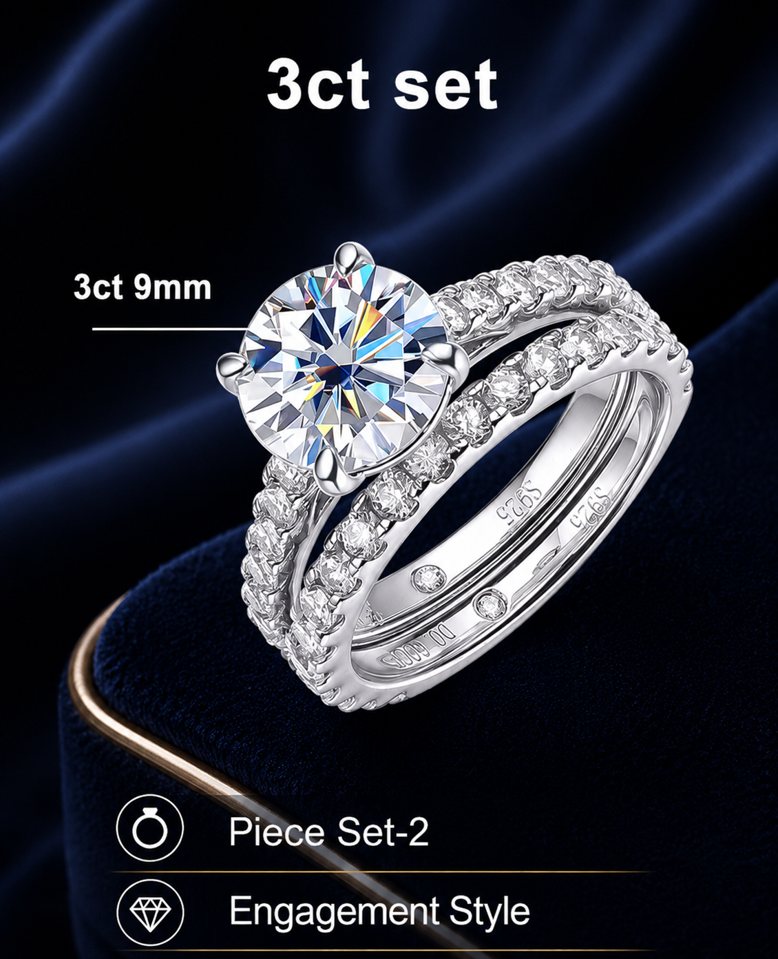 Moissanite Rings for women Sparkling Diamond Bridal Sets with GRA s925 Sterling Sliver Plated 18k Eternity Band