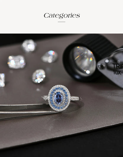 Blue Moissanite Oval Cut Ring 1CT 925 Sterling Silver