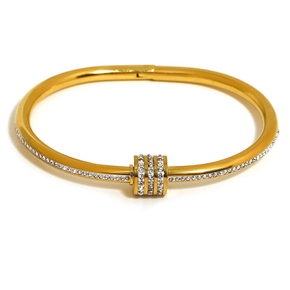 Elegant Duo-Tone Zircon Cuff Bracelet – Luxury Gold & Silver Bangles for Her