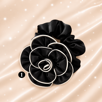 Satin Rose Scrunchie – Chic Floral Hair Tie
