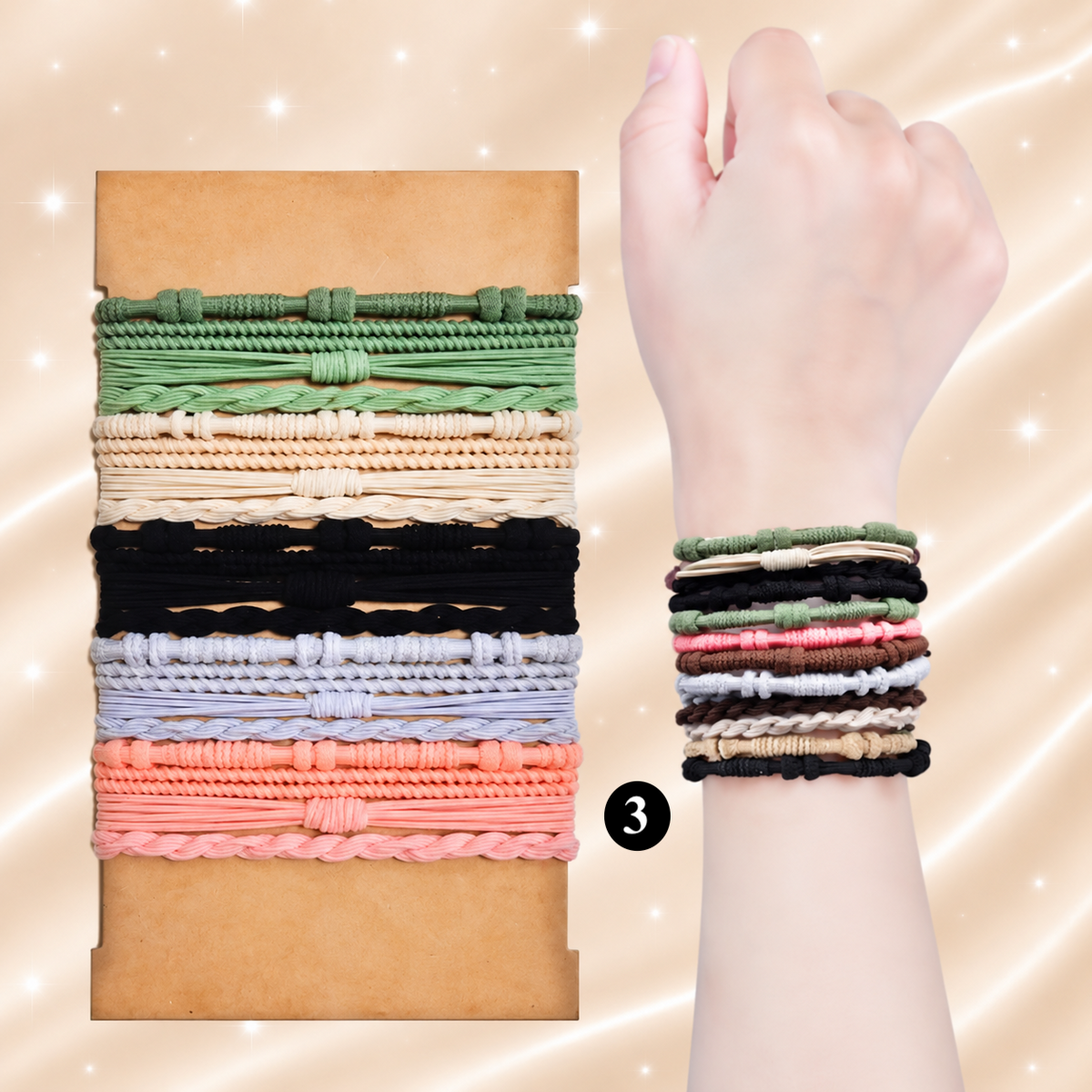 Boho Elastic Hair Ties & Bracelets – 20 Pcs