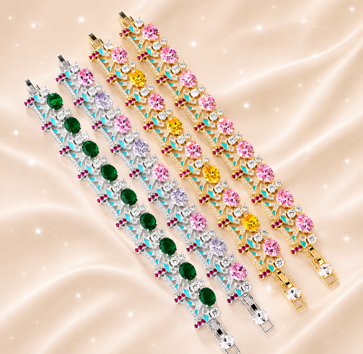 Luxury Gold Bracelet with Colorful Crystals