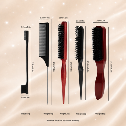 Hair Styling Comb & Brush Set – Teasing, Edge & Parting Tools