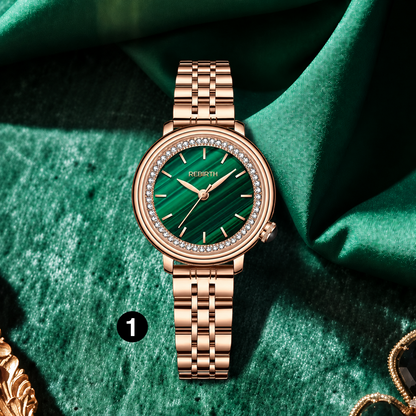 Elegant Green Dial Women's Watch – Crystal Stainless Steel Quartz Watch