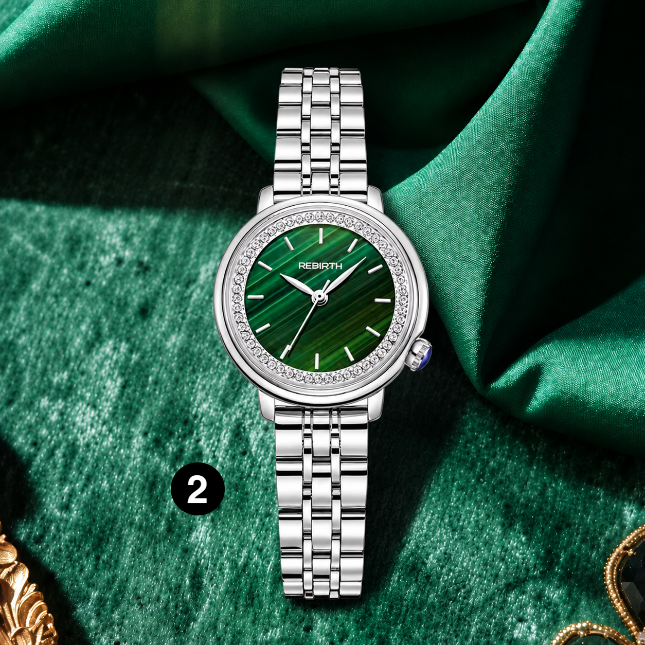Elegant Green Dial Women's Watch – Crystal Stainless Steel Quartz Watch