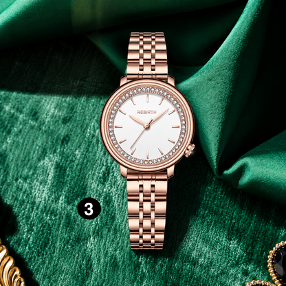 Elegant Green Dial Women's Watch – Crystal Stainless Steel Quartz Watch
